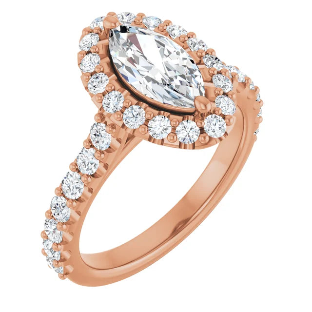 Marquise Halo Rose Gold Style Engagement Ring