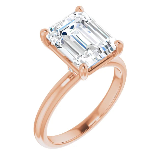 Emerald Cut Low Hidden Halo Solitaire Engagement Ring
