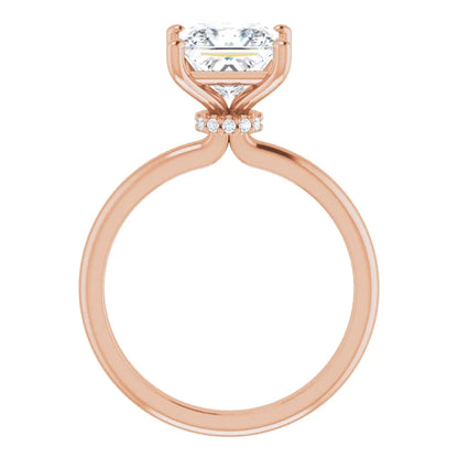 Princess Cut Low Hidden Halo Solitaire Engagement Ring