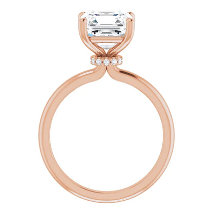 Asscher Cut Low Hidden Halo Solitaire Engagement Ring