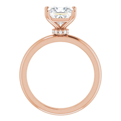 Princess Cut Low Hidden Halo Solitaire Engagement Ring