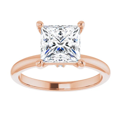 Princess Cut Low Hidden Halo Solitaire Engagement Ring