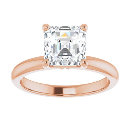 Asscher Cut Low Hidden Halo Solitaire Engagement Ring