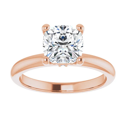 Cushion Cut Low Hidden Halo Solitaire Engagement Ring