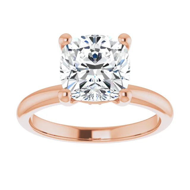 Cushion Cut Low Hidden Halo Solitaire Engagement Ring