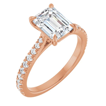 Emerald Rose Gold Claw Set Style Engagement Ring