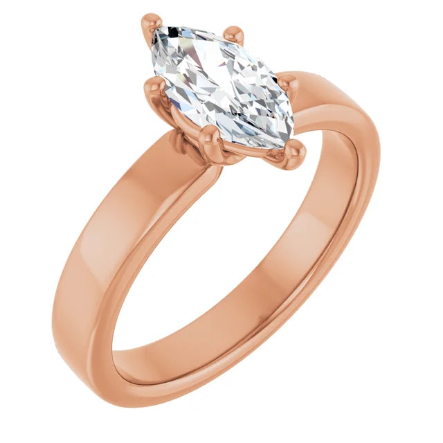 Marquise Rose Gold Wide Band Solitaire Engagement Ring
