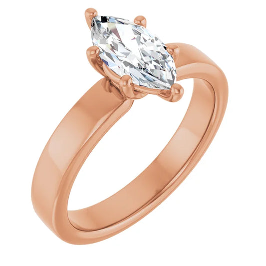Marquise Rose Gold Wide Band Solitaire Engagement Ring