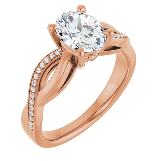 Oval Rose Gold Claw Set Twist Style Engagement Ring 