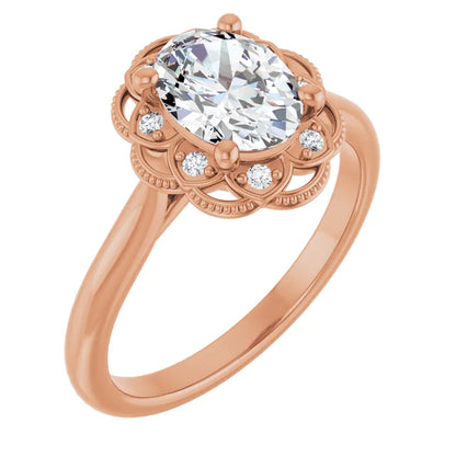 Oval Rose Gold Antique Inspired Design Engagement Ring