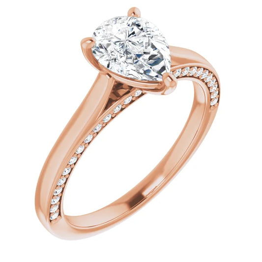 Pear Rose Gold Solitaire & Hidden Diamond Band Engagement Ring
