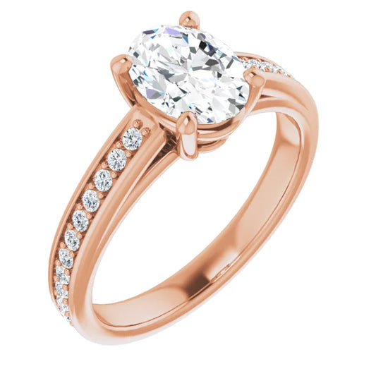 Oval Rose Gold Claw Set Style Lab Diamond Engagement Ring 