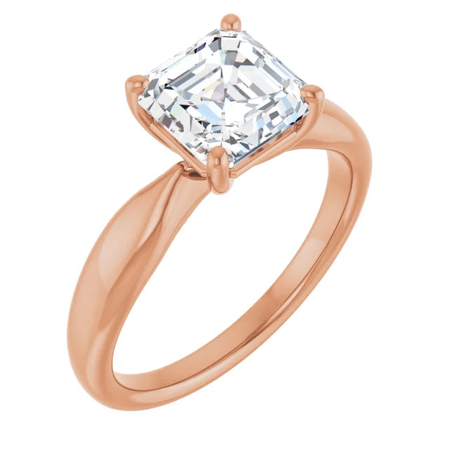Asscher Rose Gold Knife Edge Solitaire Engagement Ring