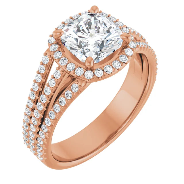 Cushion Rose Gold Halo Style Engagement Ring