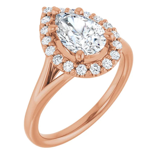 Pear Rose Gold Halo Solitaire Split Band Lab Diamond Engagement Ring 