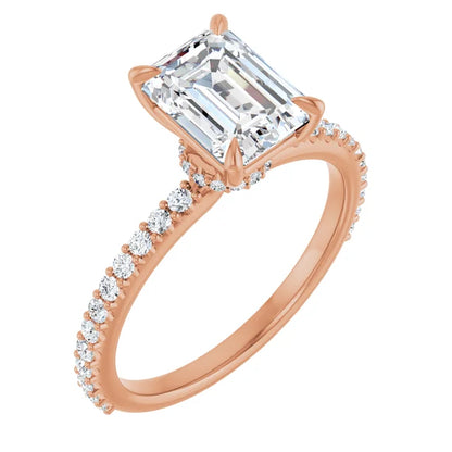 Emerald Rose Gold Claw Set Style Engagement Ring 