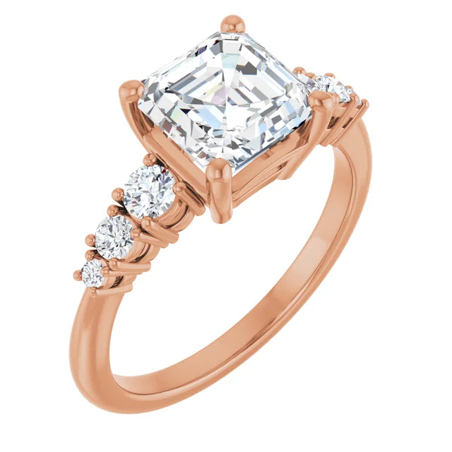 Asscher Rose Gold Multi Stone Accent Style Engagement Ring