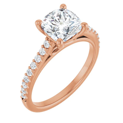 Cushion Rose Gold Pave Style Lab Diamond Engagement Ring 