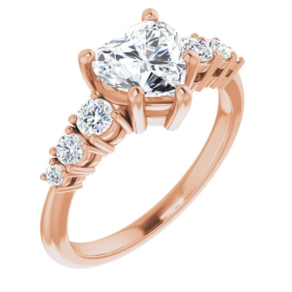 Heart Rose Gold Multi Stone Accent Style Engagement Ring
