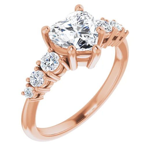 Heart Rose Gold Multi Stone Accent Style Engagement Ring