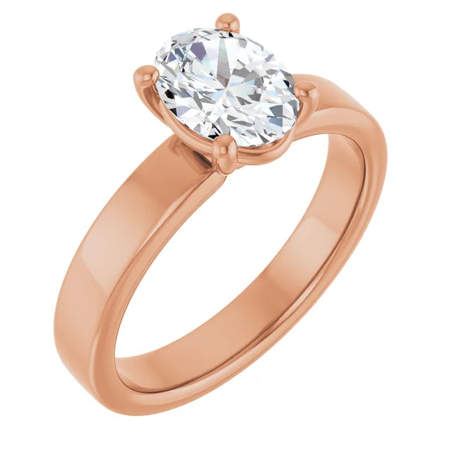 Oval Rose Gold Wide Band Solitaire Engagement Ring