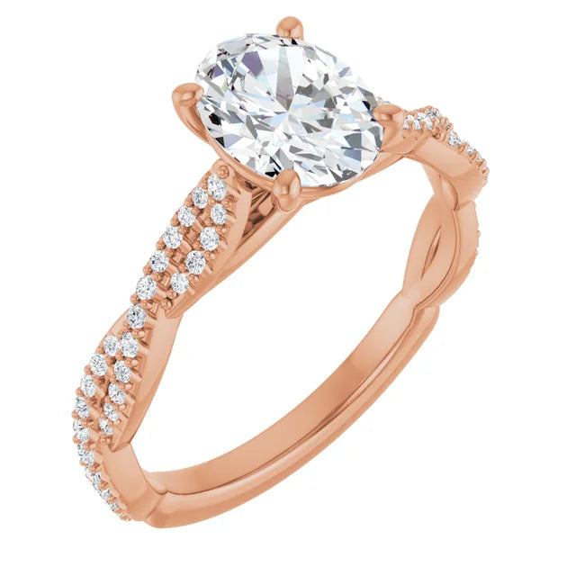 Oval Rose Gold Twist Style Engagement Ring 