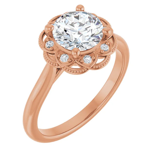 Round Brilliant Rose Gold Antique Inspired Design Engagement Ring