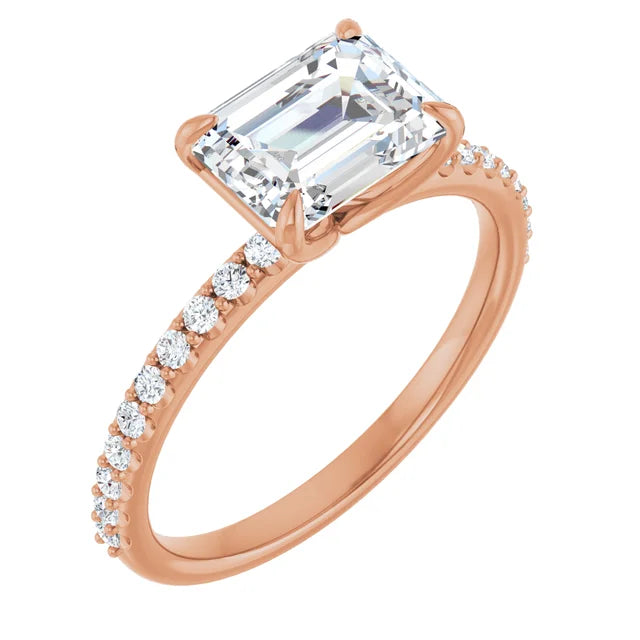 Emerald Rose Gold East West Style Engagement Ring