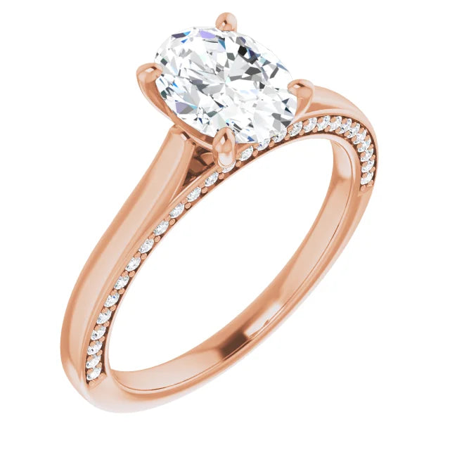 Oval Rose Gold Solitaire & Hidden Diamond Band Engagement Ring