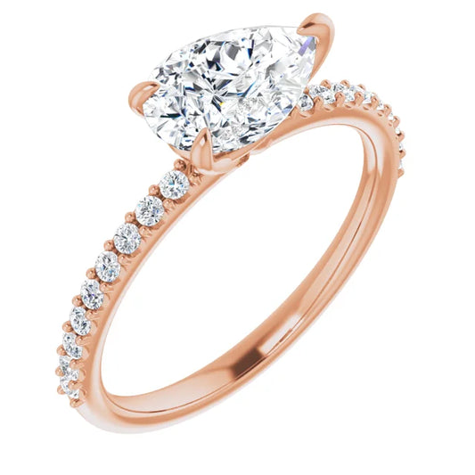 Pear Rose Gold East West Style Engagement Ring
