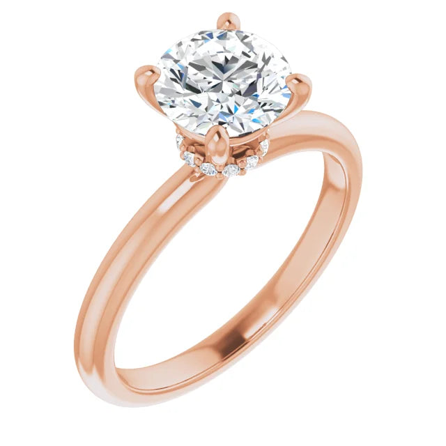 Round Brilliant Cut Rose Gold Low Hidden Halo Solitaire Engagement Ring