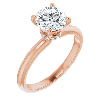 Round Brilliant Cut Rose Gold Low Hidden Halo Solitaire Engagement Ring