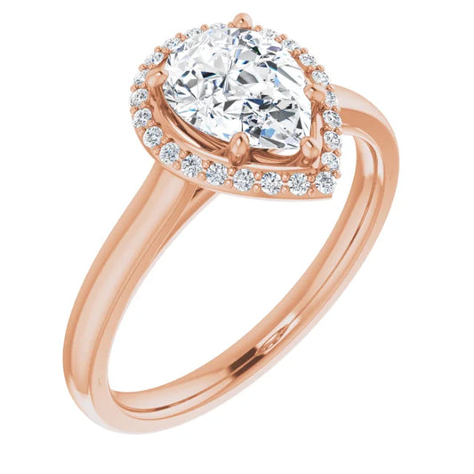 Pear Halo Solitaire Lab Diamond Engagement Ring Rose Gold. 