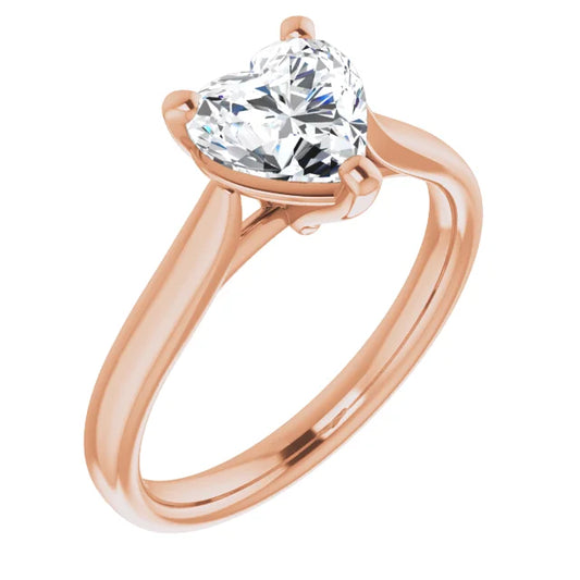 Three Claw Rose Gold Heart Solitaire Engagement Ring