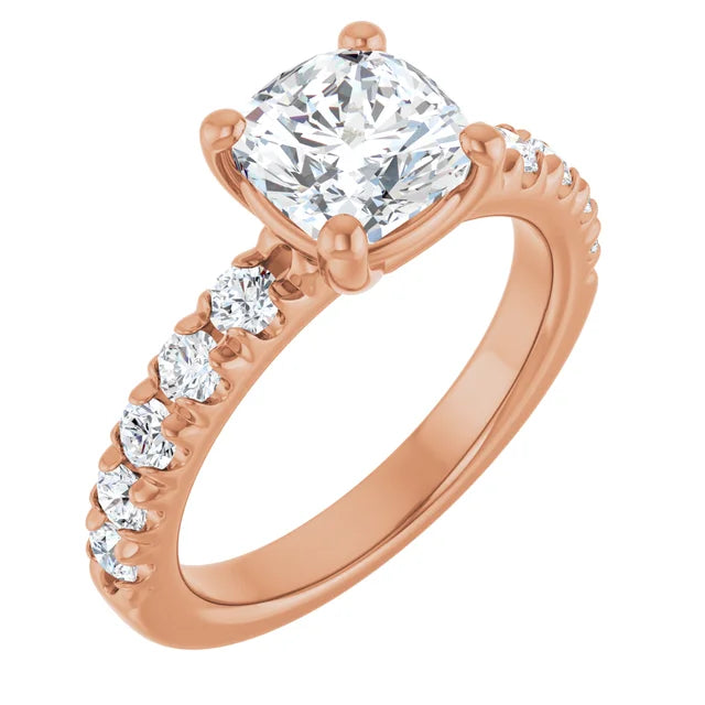 Cushion Rose Gold Four Claw Set Style Engagement Ring