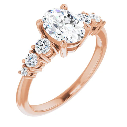 Oval Rose Gold Multi Stone Accent Style Engagement Ring