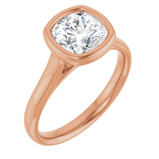 Cushion Rose Gold Bezel Solitaire Lab Diamond Engagement Ring 