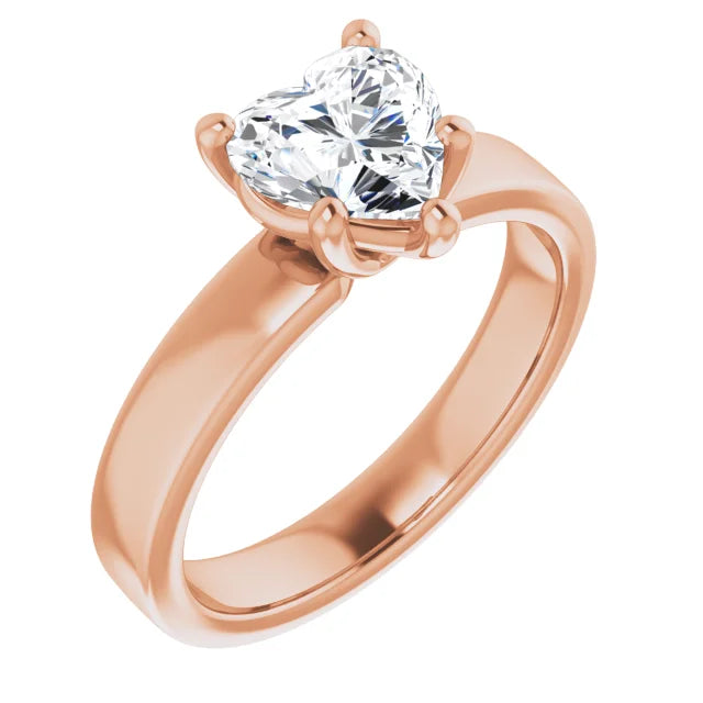 Heart Rose Gold Wide Band Solitaire Engagement Ring