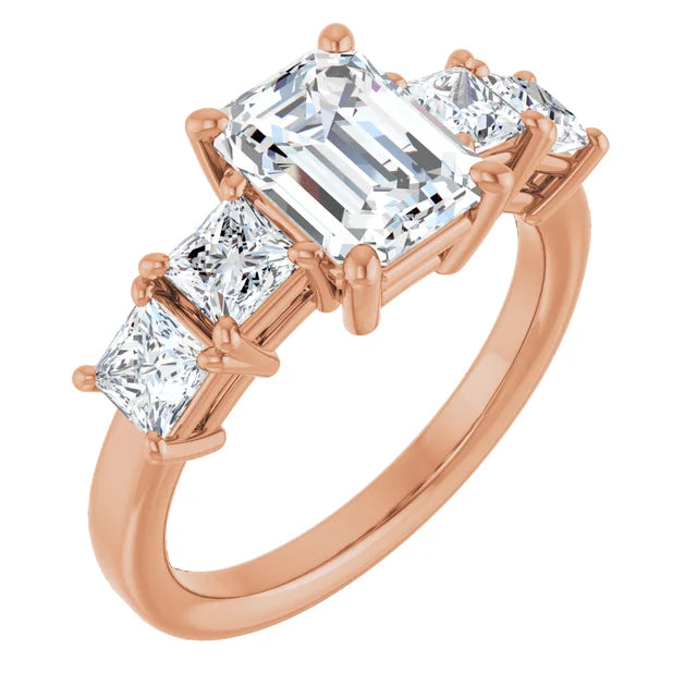Emerald Rose Gold Multi Stone Accent Style Engagement Ring