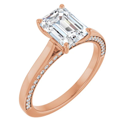 Emerald Rose Gold Solitaire & Hidden Diamond Band Engagement 