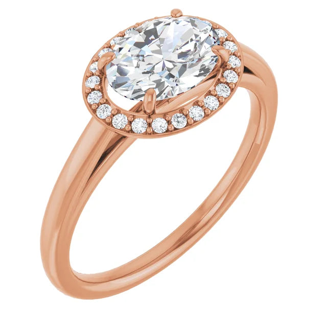 Oval Rose Gold East West Halo Style Engagement Ring