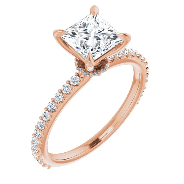 Princess Rose Gold Claw Set Style Engagement Ring 