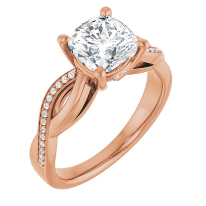 Cushion Rose Gold Claw Set Twist Style Engagement Ring 
