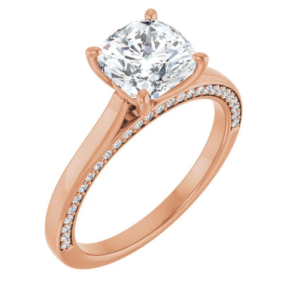 Cushion Rose Gold Solitaire & Hidden Diamond Band Engagement Ring