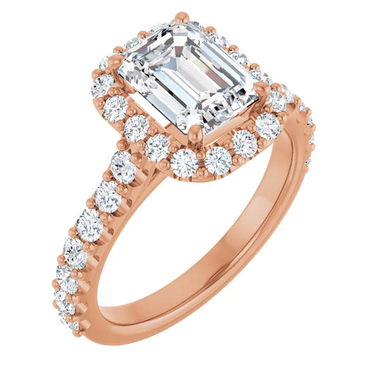 Emerald Halo Rose Gold Style Engagement Ring
