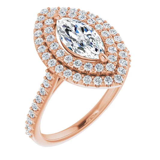Marquise Double Halo Rose Gold Lab Diamond Engagement Ring 