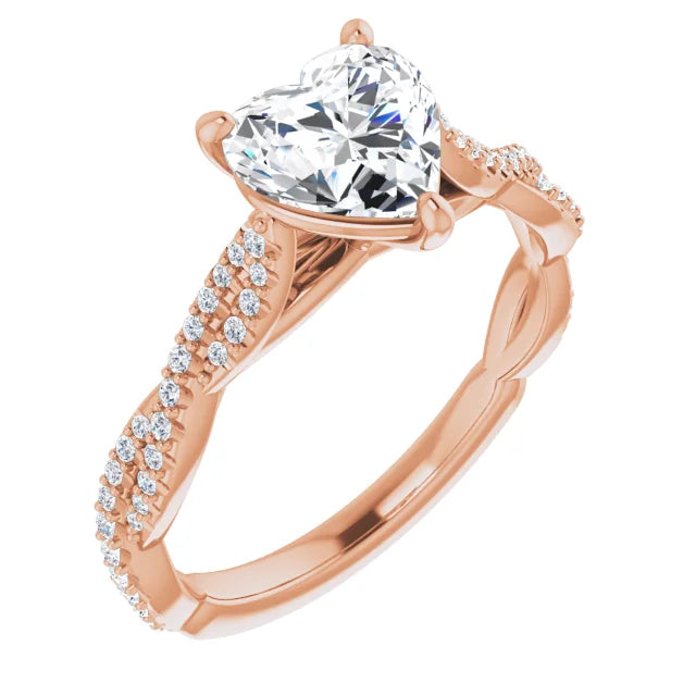Heart Rose Gold Twist Style Engagement Ring