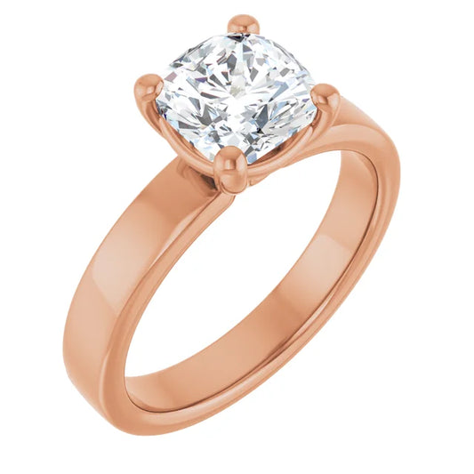 Cushion Rose Gold Wide Band Solitaire Engagement Ring