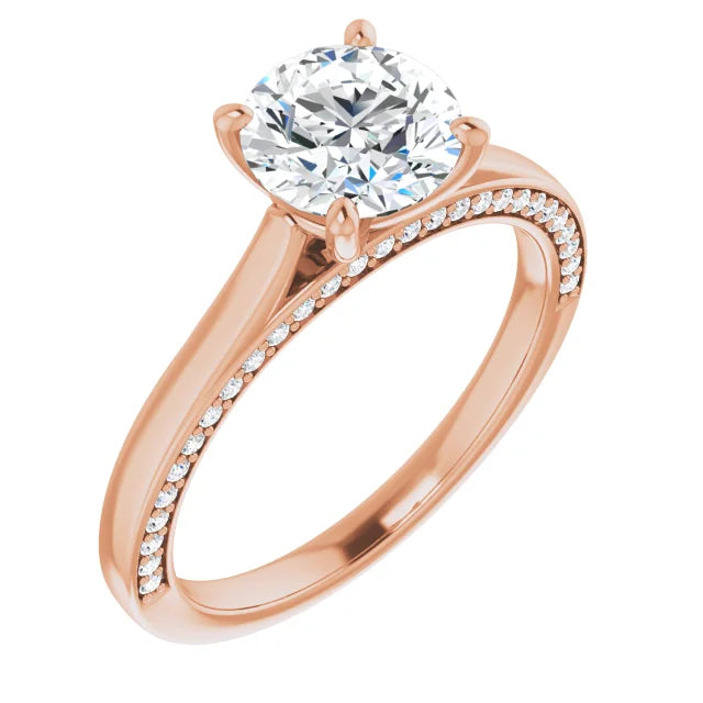 Round Brilliant Rose Gold Solitaire & Hidden Diamond Band Engagement Ring