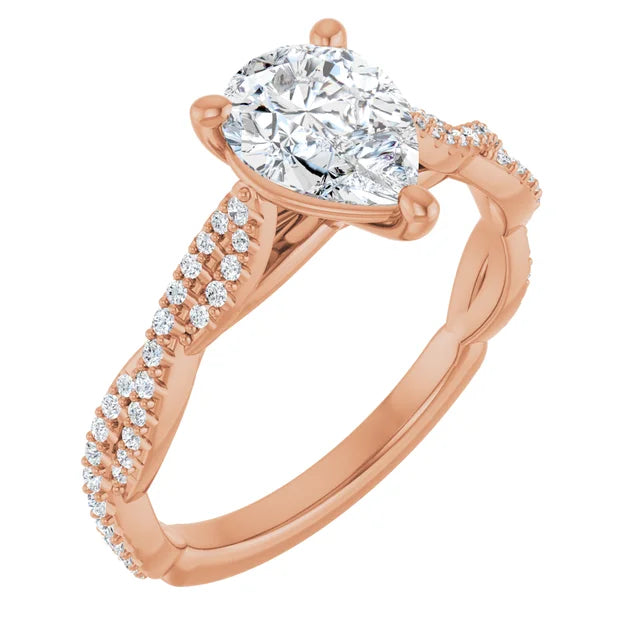 Pear Rose Gold Twist Style Engagement Ring
